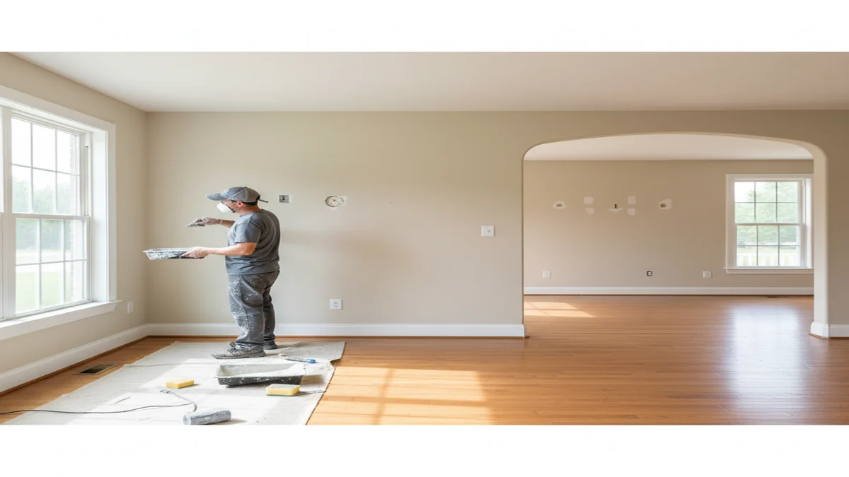 Drywall repair technician preparing wall patches in an Albany Georgia residential room