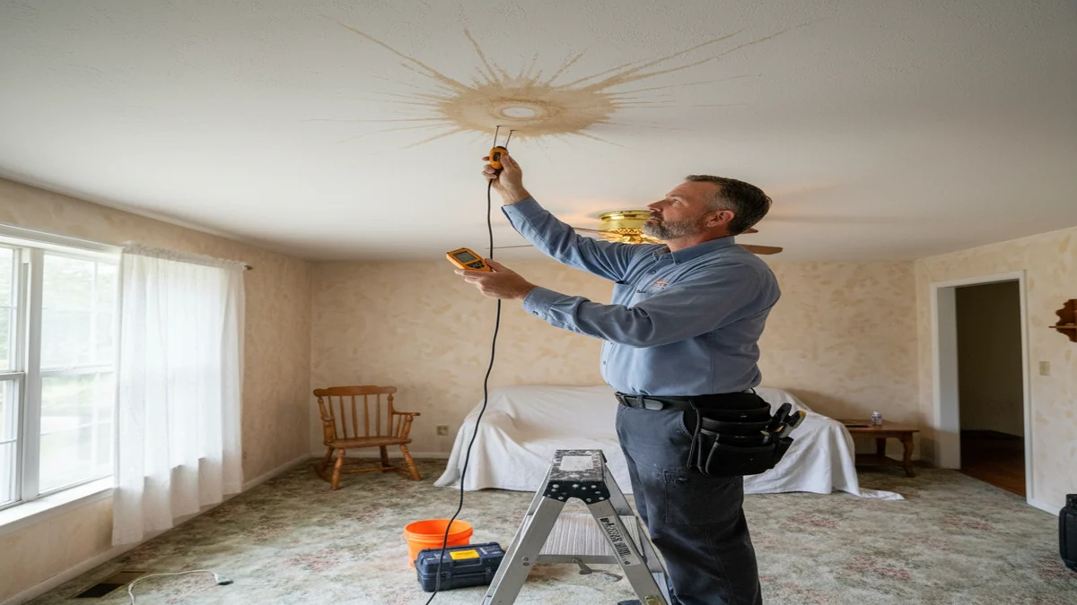 Water damage ceiling repair Albany Georgia Dougherty County moisture check before drywall patch southwest Georgia